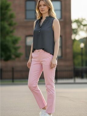 Navy Demin Ruffle Sleeveless Blouse